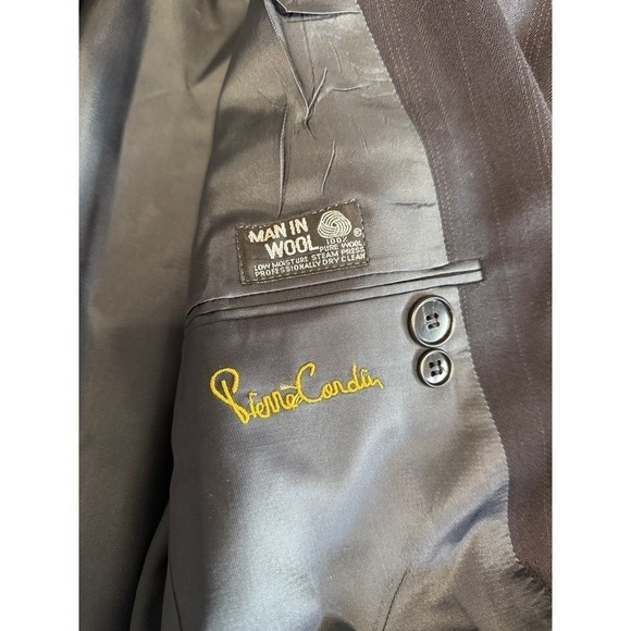 Pierre Cardin Men's 100%Wool Pinstripe Suit Jacket/Blazer, Navy, y2K, mob, power - Picture 5 of 9